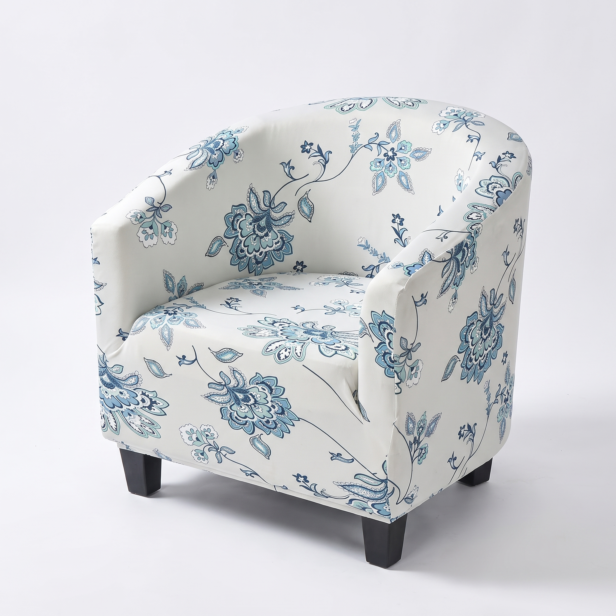 Stretch Club Armchair Cover – White Blue Floral Print – product photo on a white background | Brivenzo