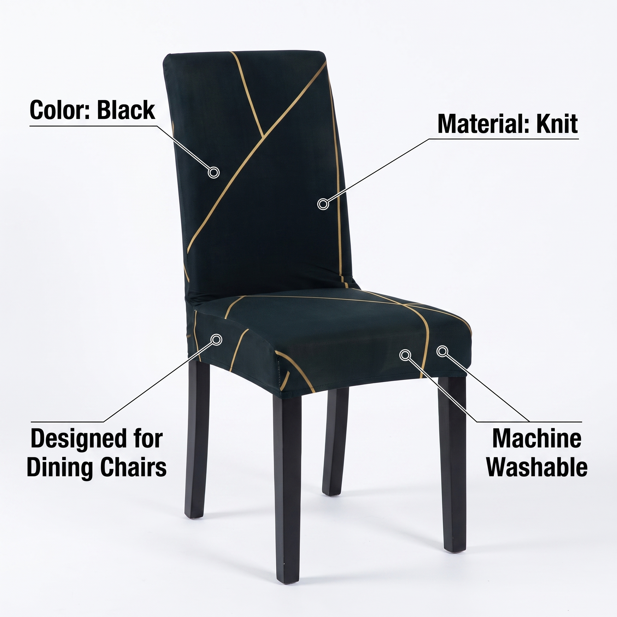 Stretch Dining Chair Cover – Black Gold Geometric Line Print – features and specifications overview | Brivenzo