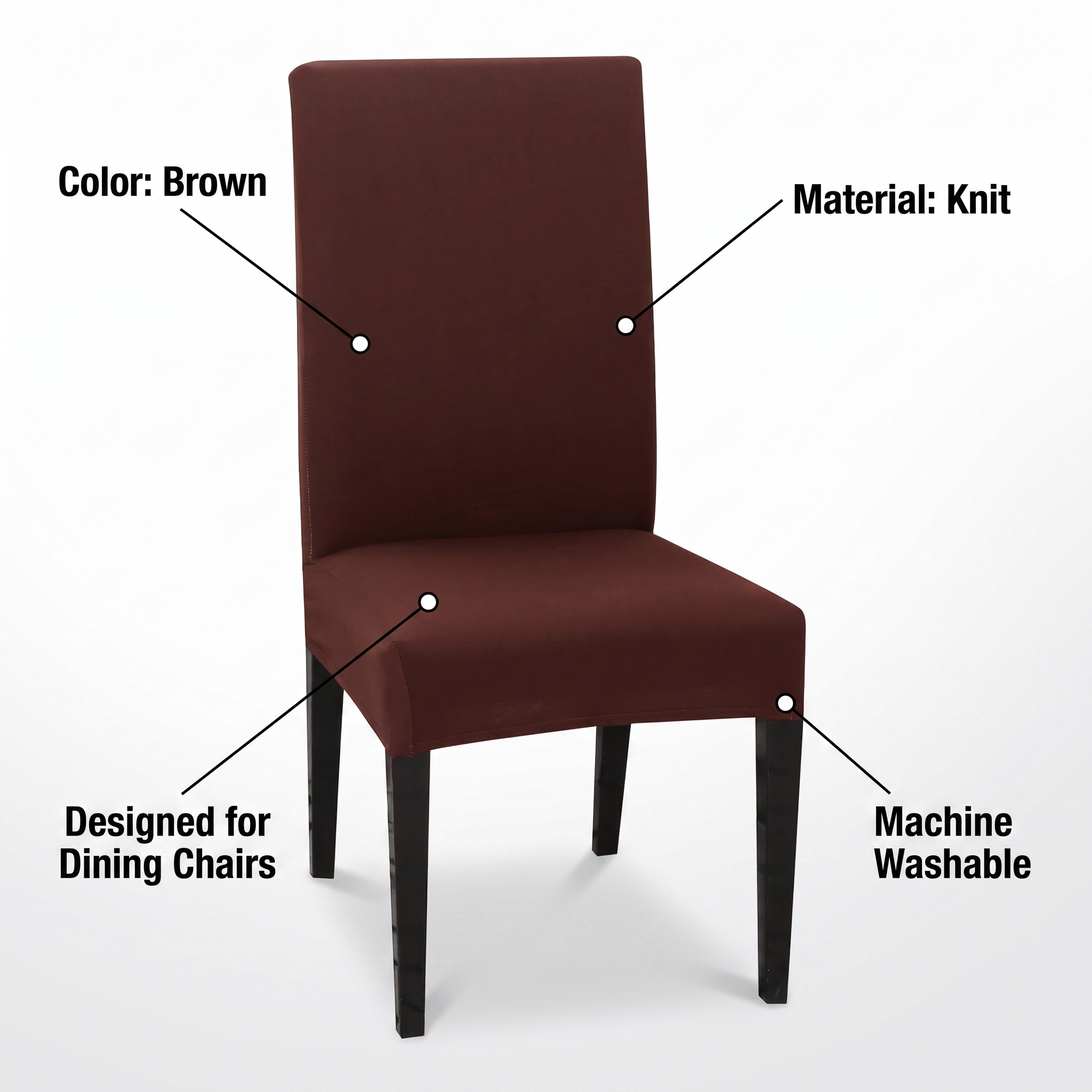 Brown stretch dining chair cover - fabric details and sizing