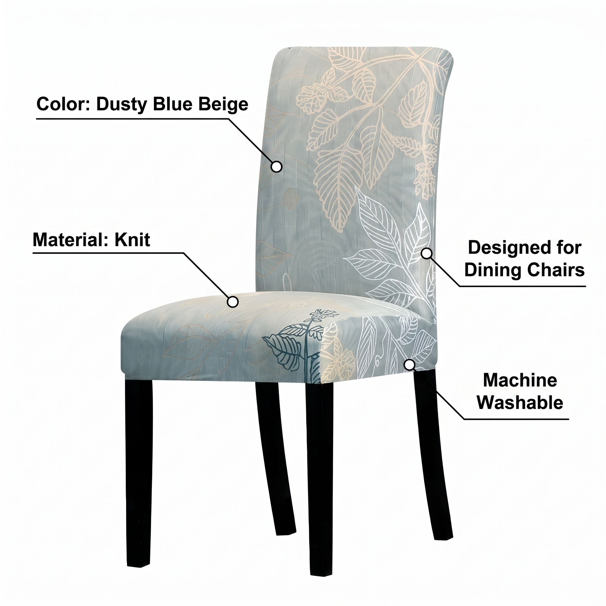 Stretch Dining Chair Cover – Dusty Blue Beige Leaf Branch Print – features and specifications overview | Brivenzo