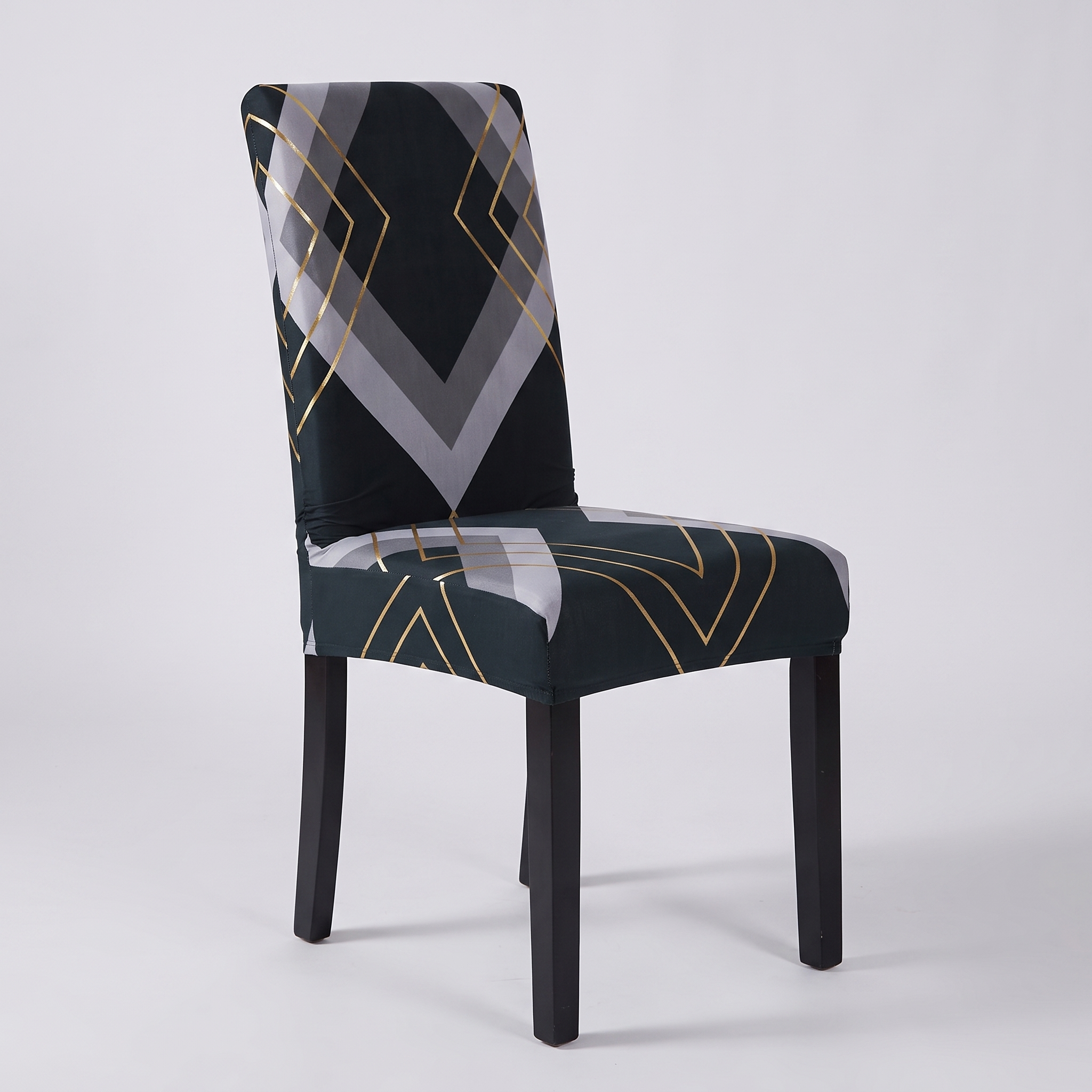 Navy Grey Gold Geometric Print dining chair cover
