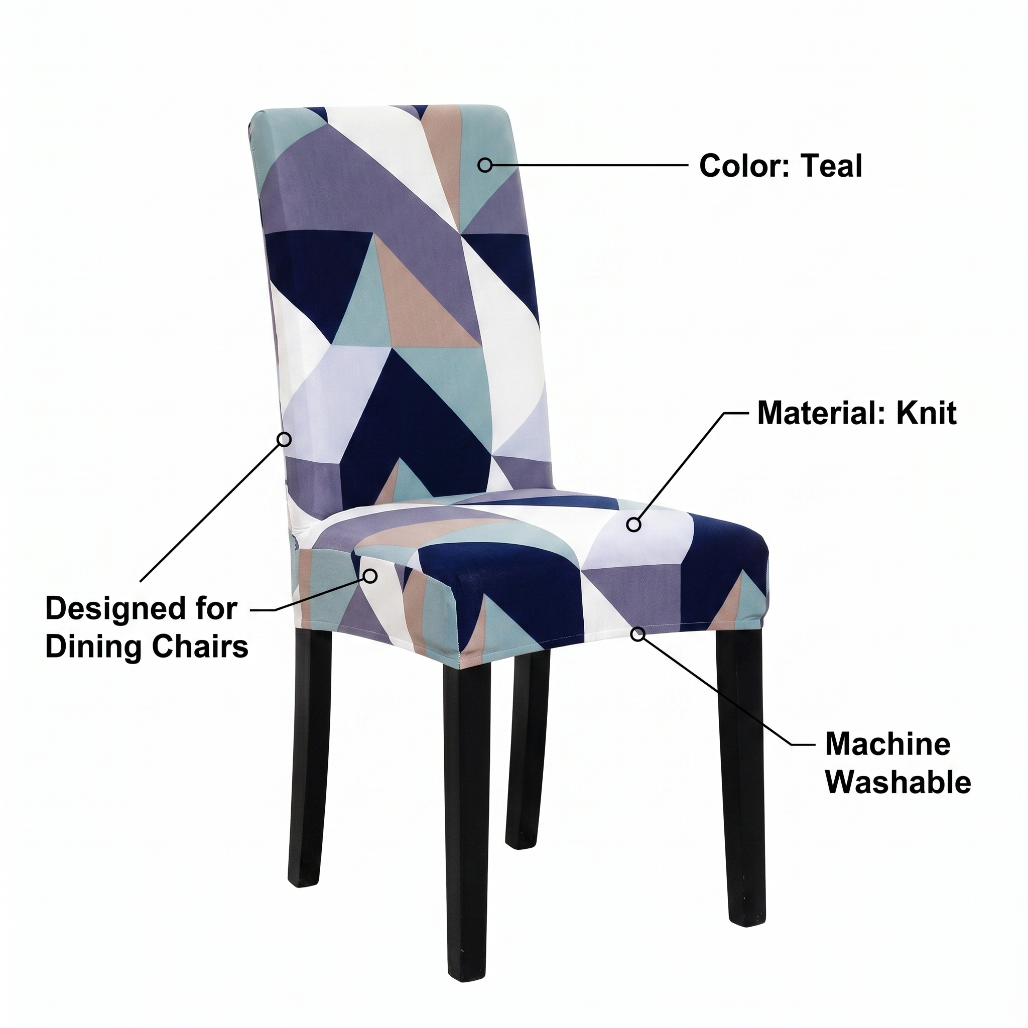 Stretch Dining Chair Cover – Navy Teal Geometric Print – features and specifications overview | Brivenzo