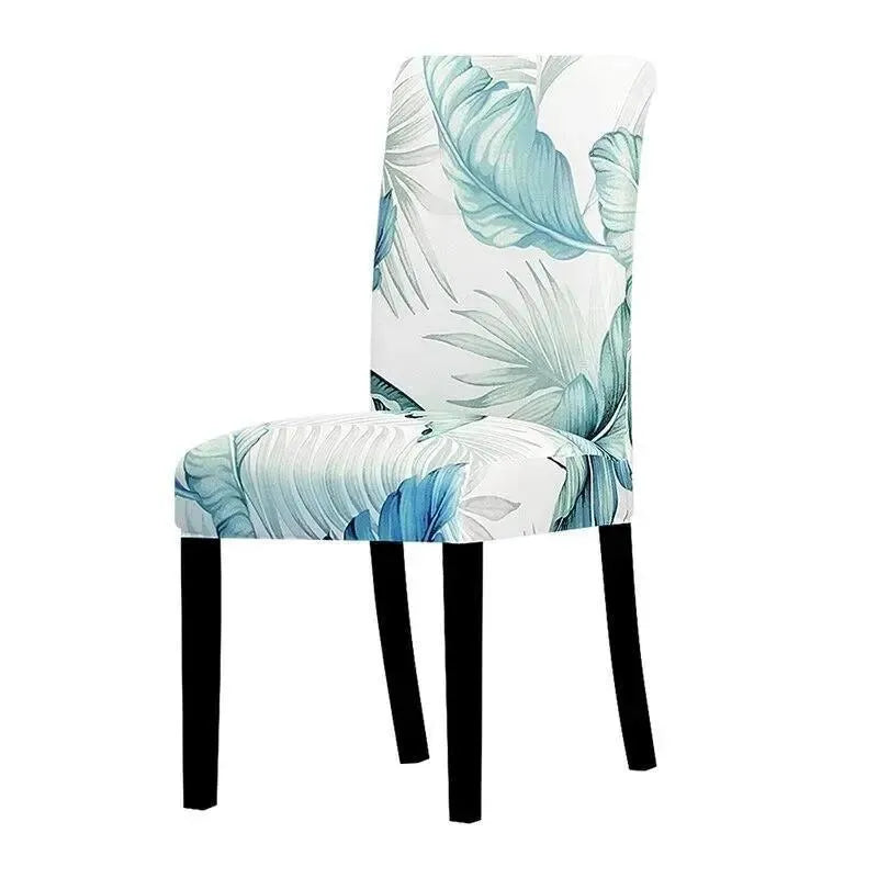 Stretch Dining Chair Cover – Teal Green Tropical Palm Leaf Print – product view 4 | Brivenzo