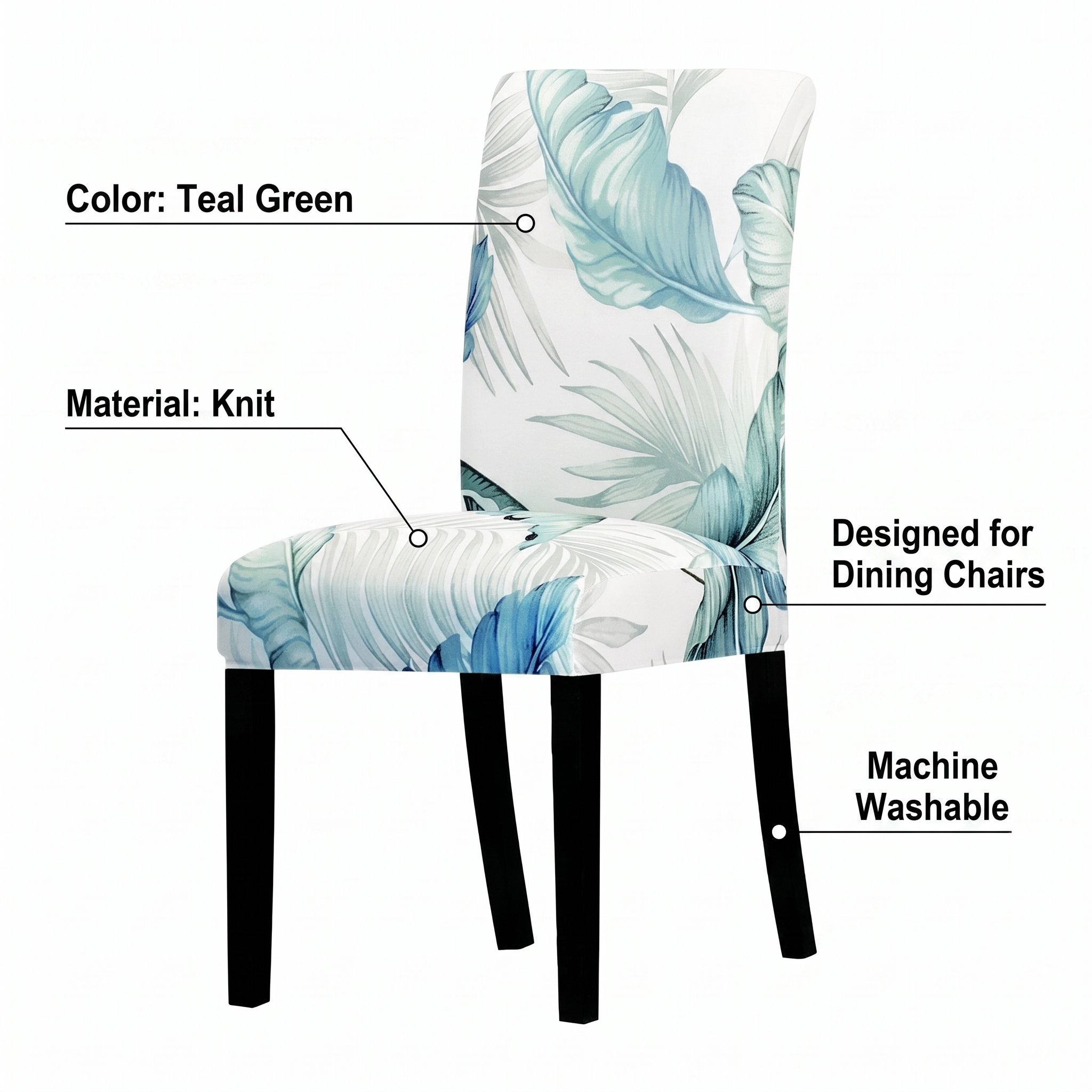 Stretch Dining Chair Cover – Teal Green Tropical Palm Leaf Print – features and specifications overview | Brivenzo