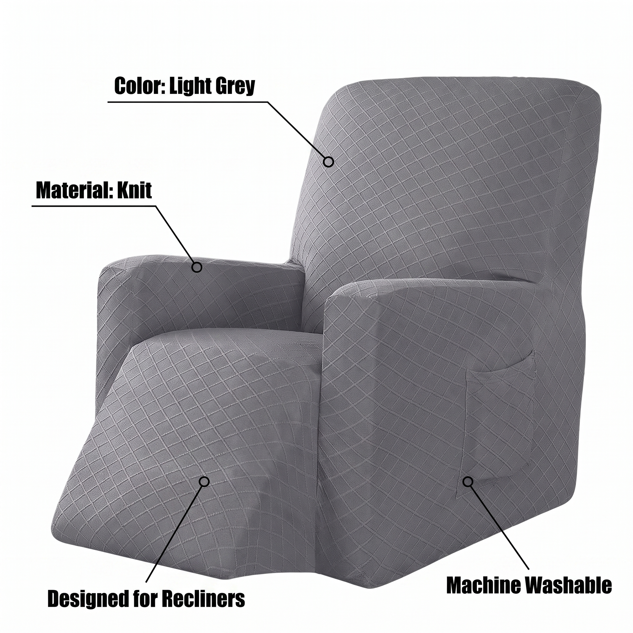 Stretch Recliner Chair Cover – Light Grey – features and specifications overview | Brivenzo