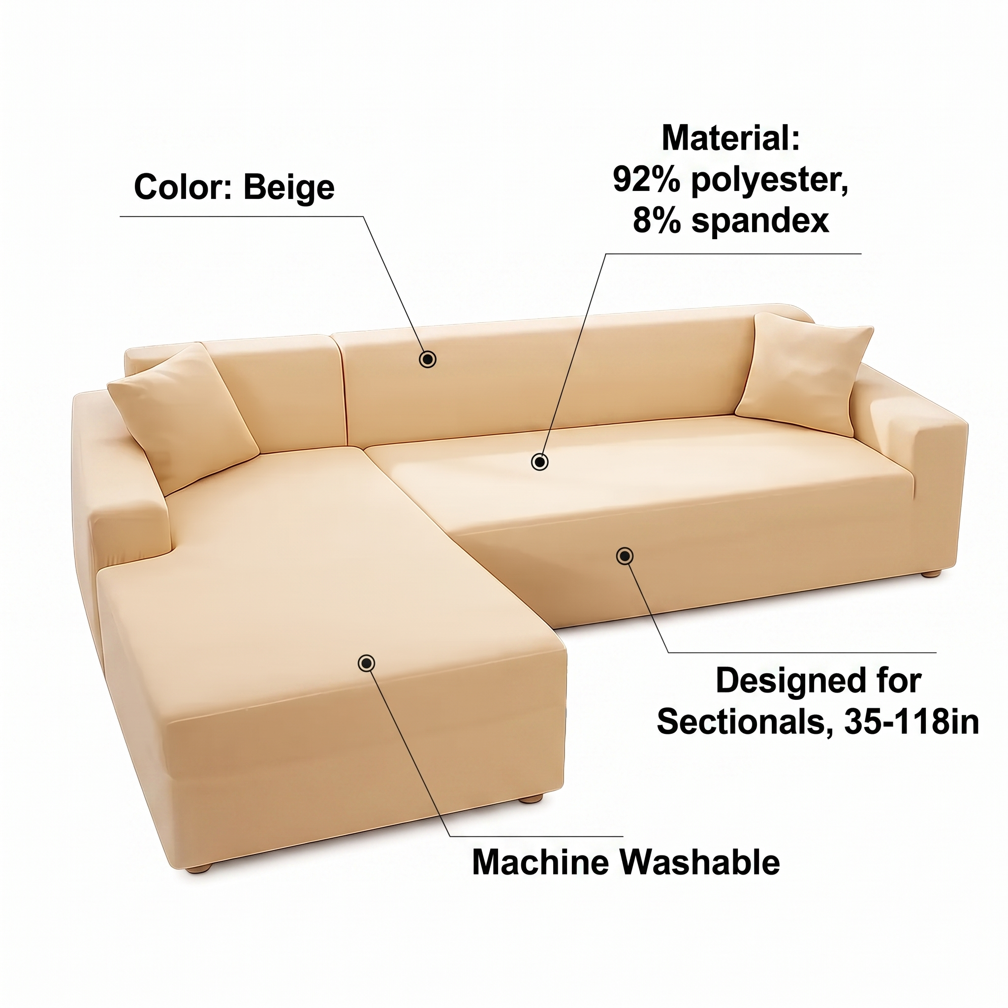 Stretch Sectional Couch Cover – Beige Stretch Fabric – features and specifications overview | Brivenzo