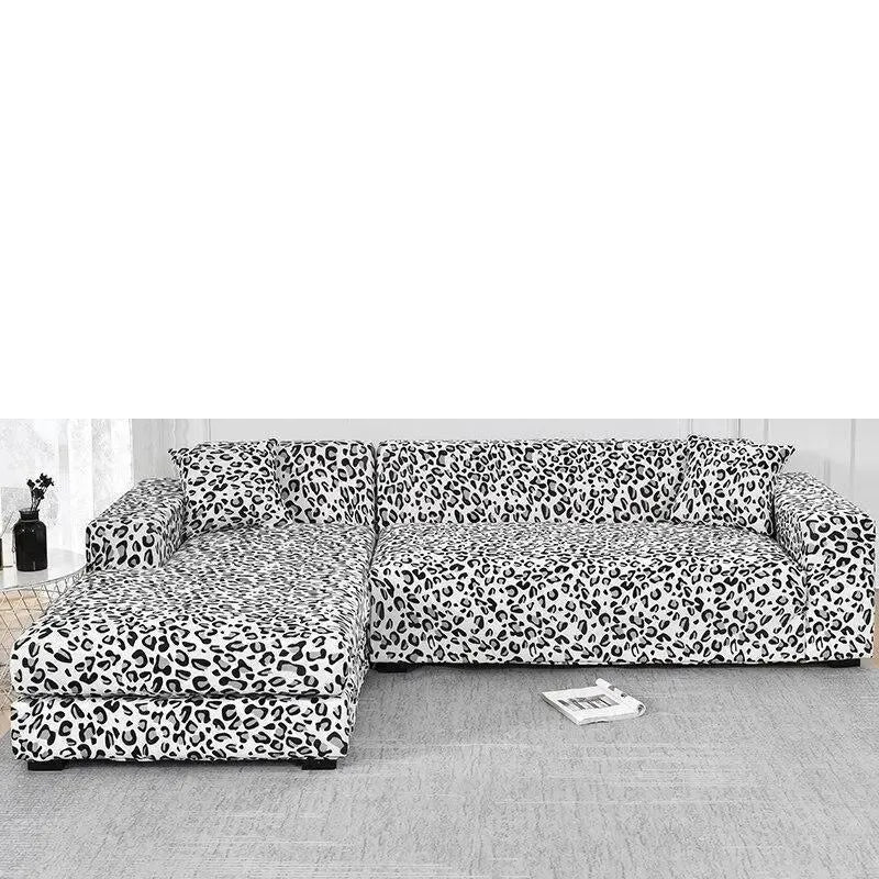 Stretch Sectional Couch Cover – Black & White Leopard Print – product view 4 | Brivenzo