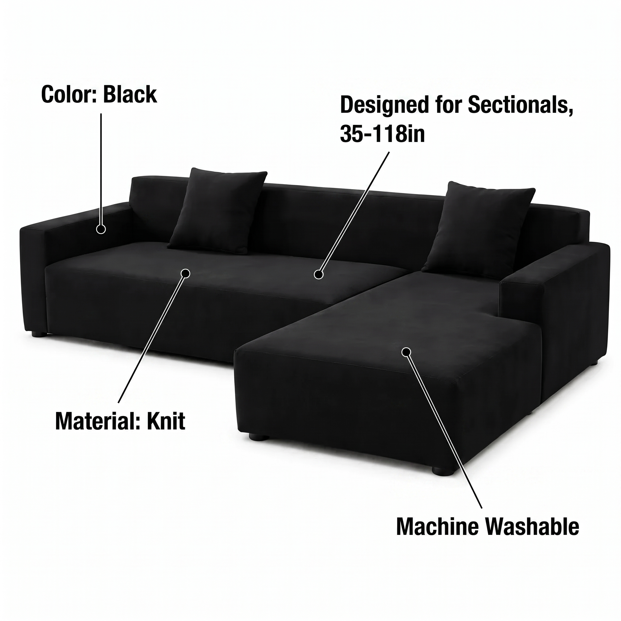 Stretch Sectional Couch Cover – Black – features and specifications overview | Brivenzo