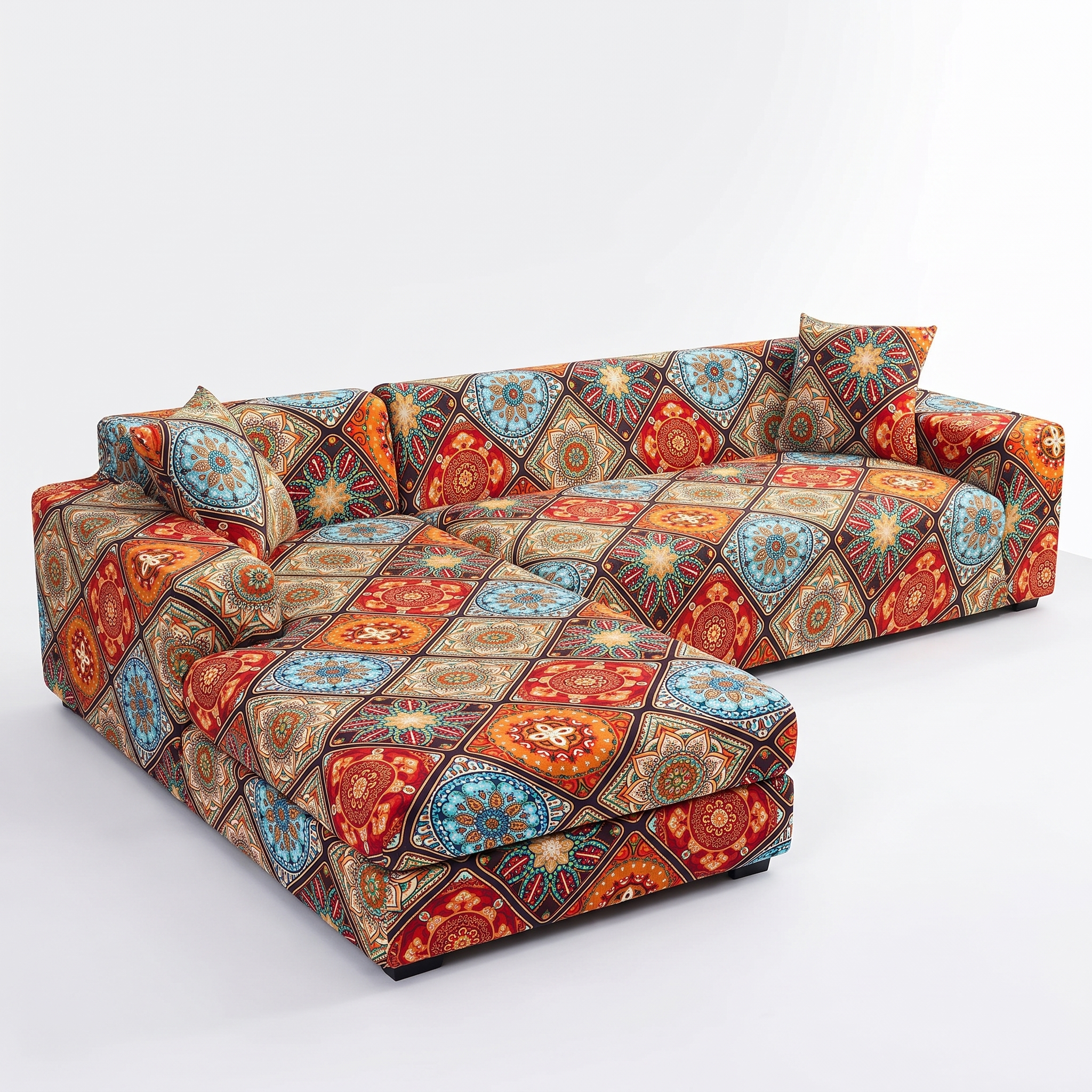 Stretch Sectional Couch Cover – Bohemian Mandala Mosaic Print – product photo on a white background | Brivenzo