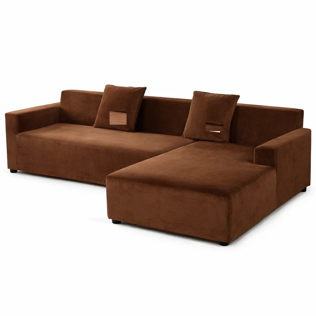 Stretch Sectional Couch Cover – Brown Velvet – product view 1 | Brivenzo