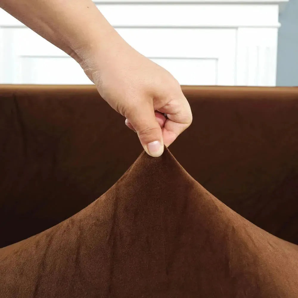 Stretch Sectional Couch Cover – Brown Velvet – product view 4 | Brivenzo