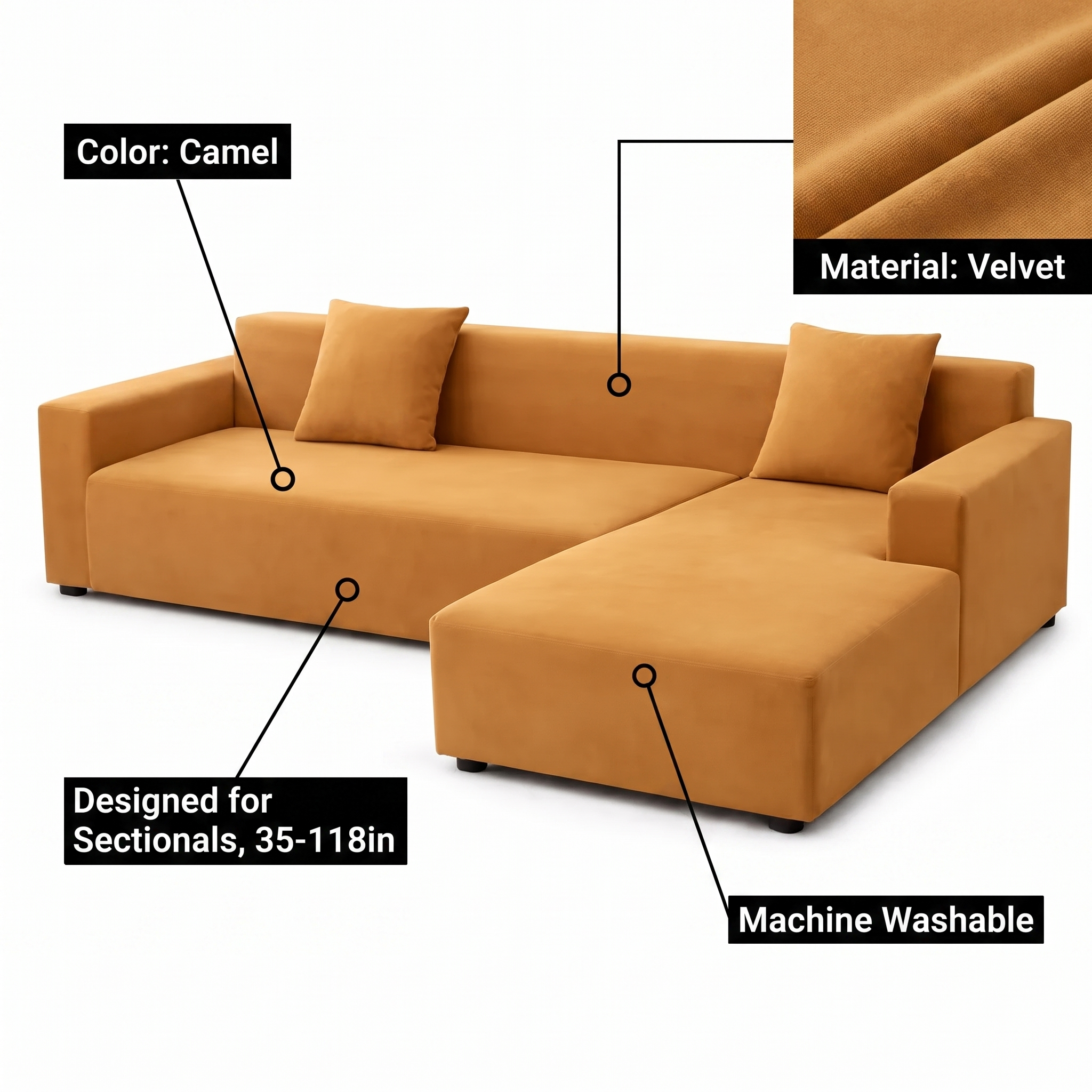 Stretch Sectional Couch Cover – Camel Stretch Fabric – features and specifications overview | Brivenzo