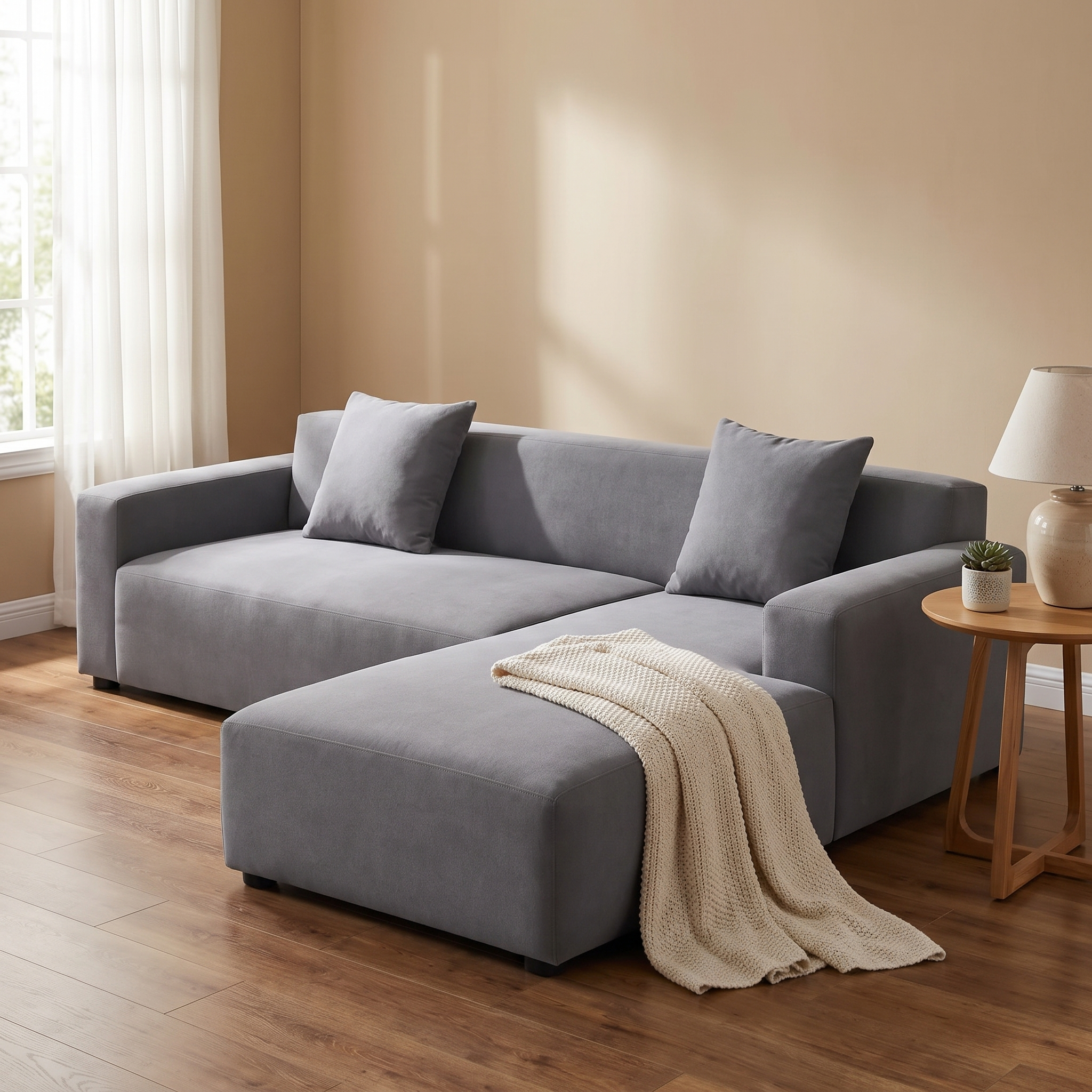 Stretch Sectional Couch Cover – Charcoal Grey Ribbed Stretch Fabric shown in a styled home interior | Brivenzo