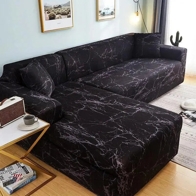 Stretch Sectional Couch Cover – Charcoal Marble Print – product view 4 | Brivenzo
