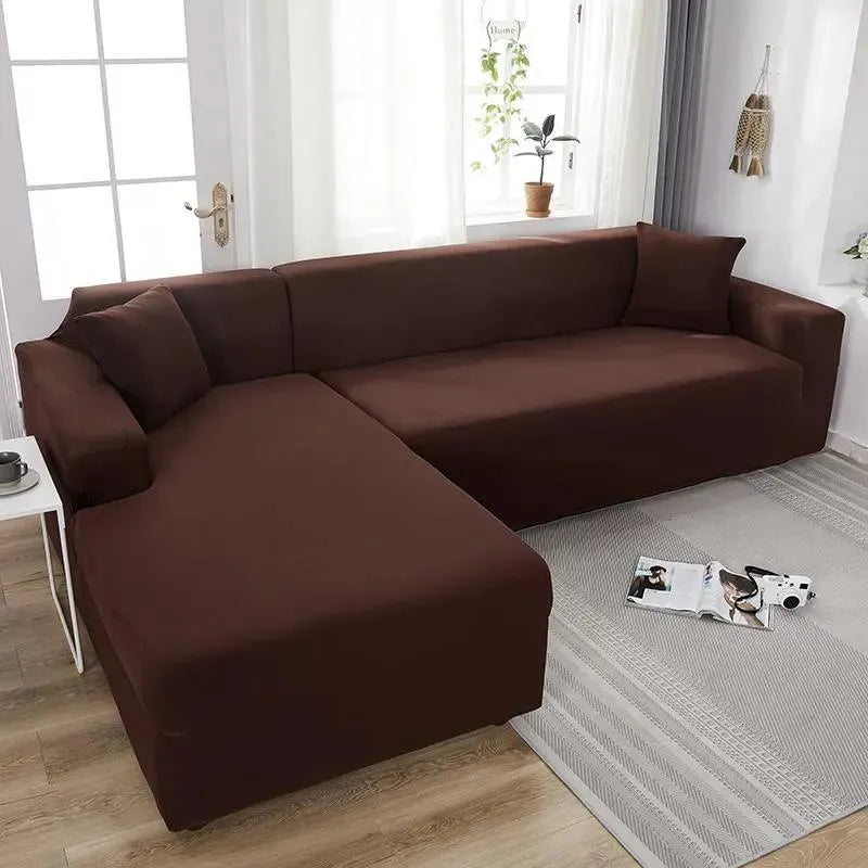 Stretch Sectional Couch Cover – Coffee Brown Stretch Fabric – product view 5 | Brivenzo