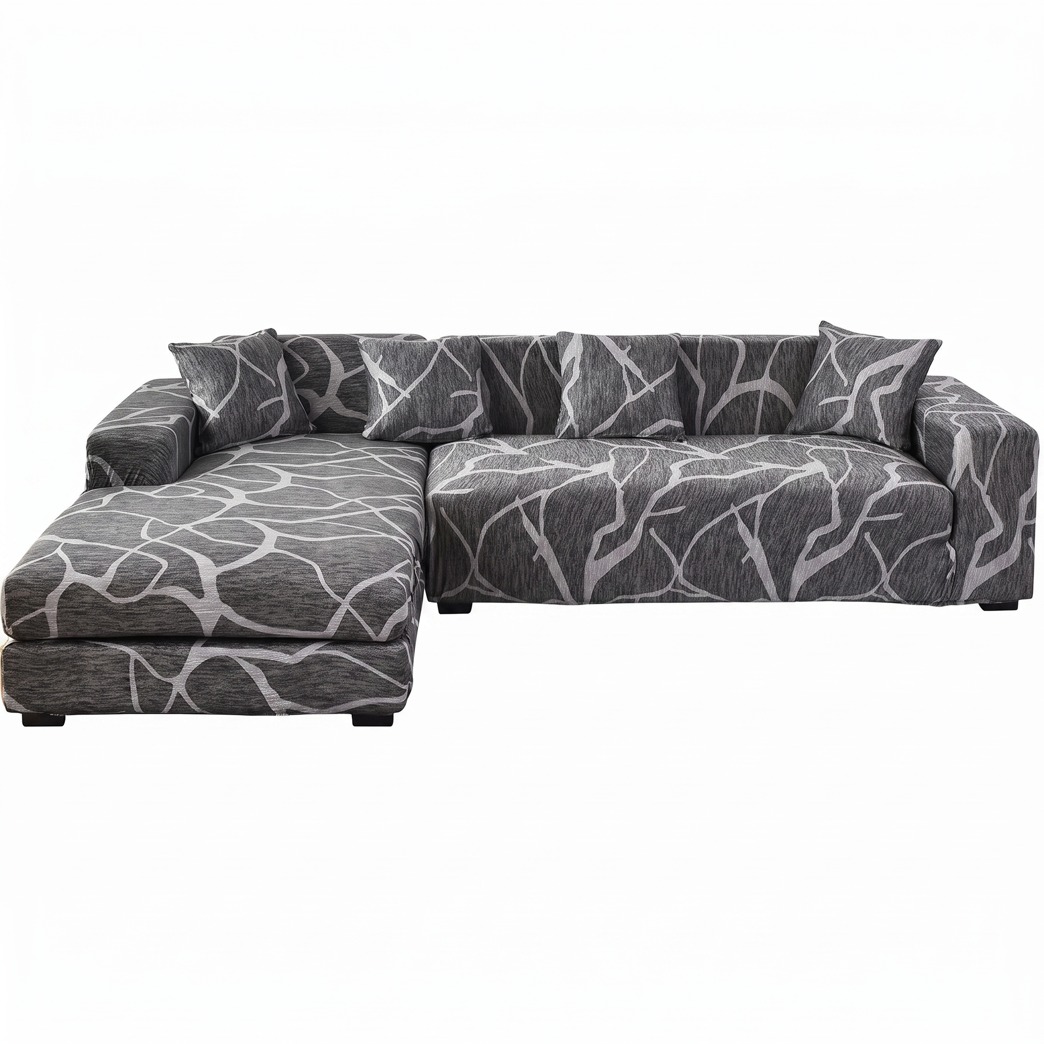 Stretch Sectional Couch Cover – Grey Branch Print – product photo on a white background | Brivenzo