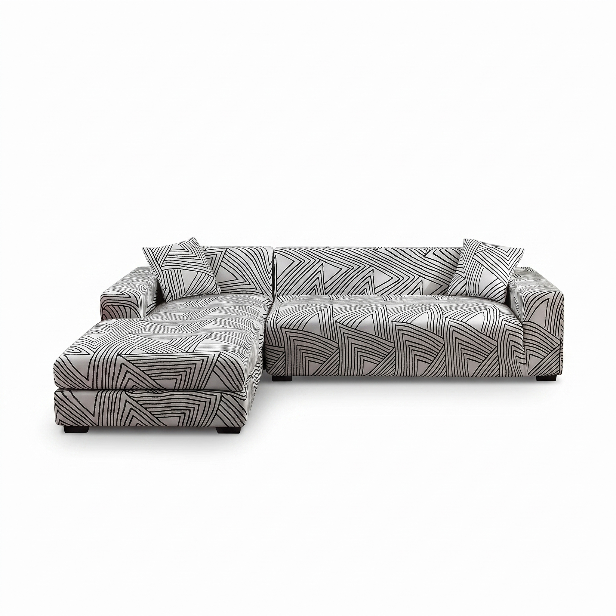 Stretch Sectional Couch Cover – Grey Chevron Line Print – product photo on a white background | Brivenzo