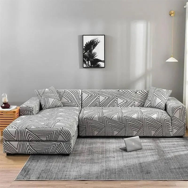 Stretch Sectional Couch Cover – Grey Chevron Line Print – product view 4 | Brivenzo