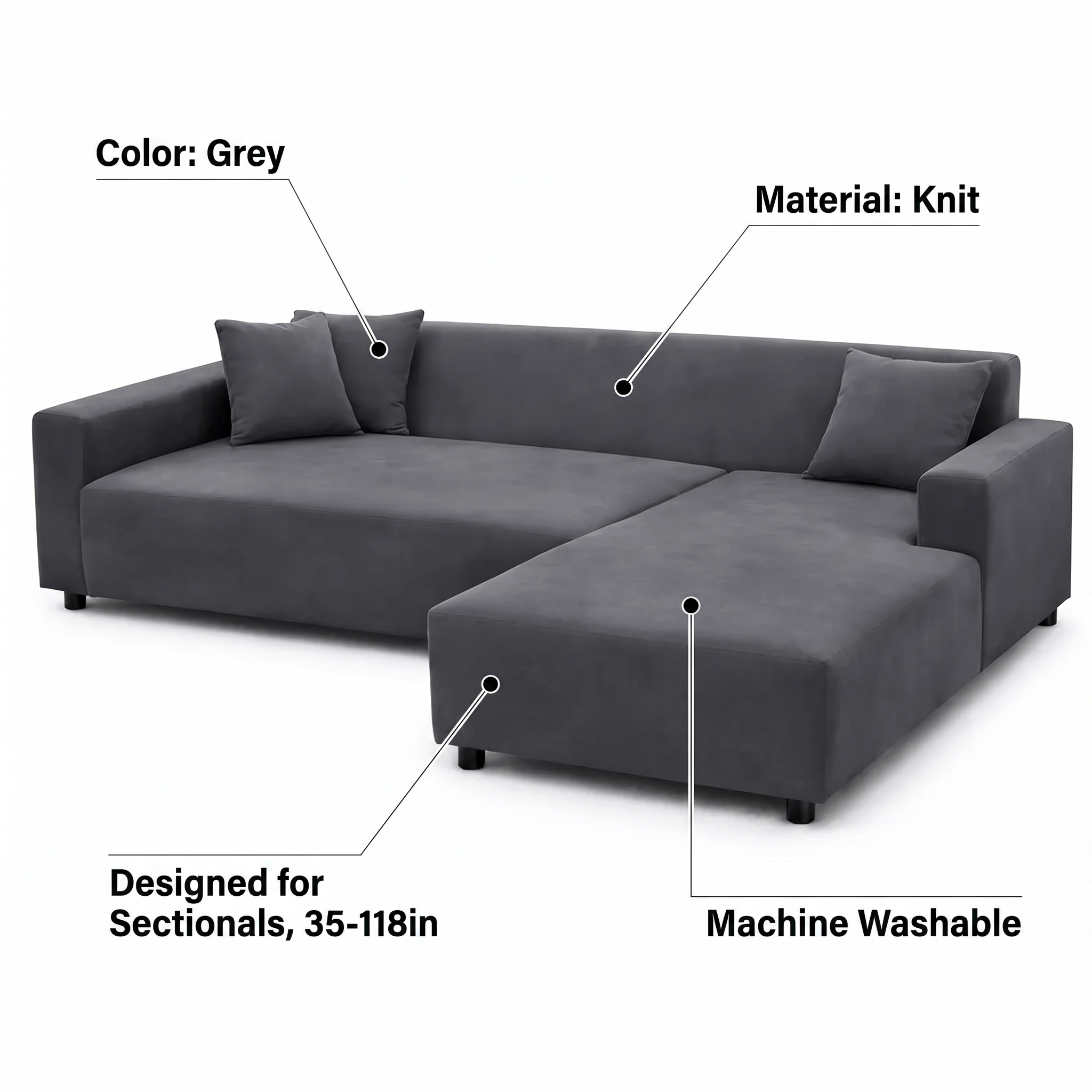 Stretch Sectional Couch Cover – Grey – features and specifications overview | Brivenzo