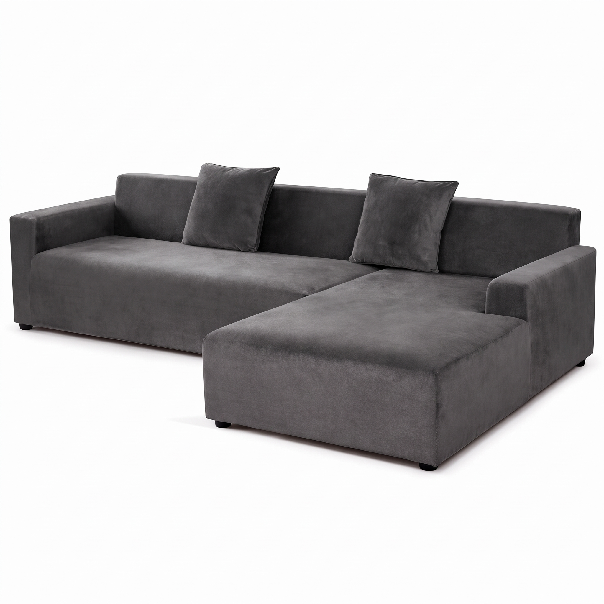 Stretch Sectional Couch Cover – Grey Velvet – product photo on a white background | Brivenzo