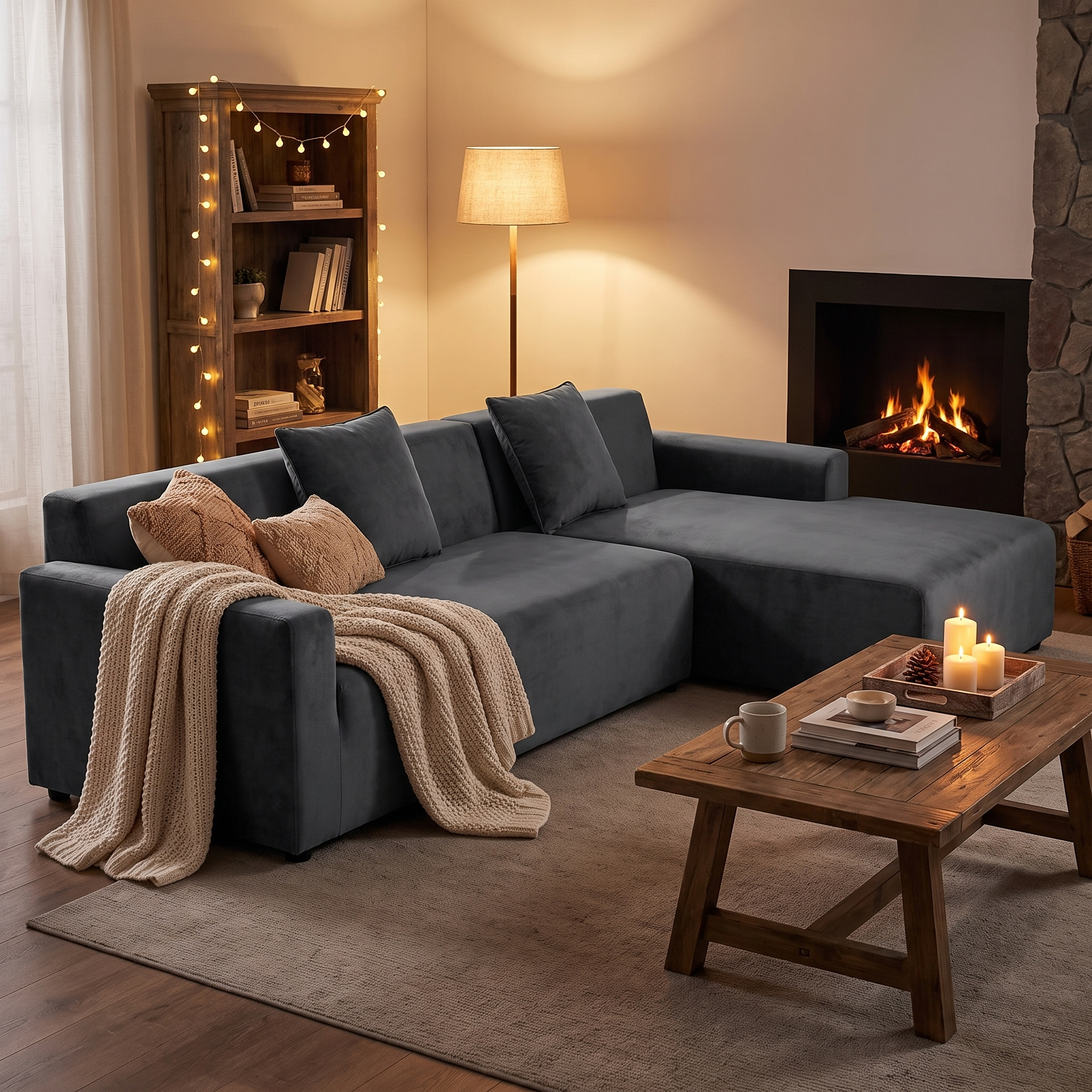Stretch Sectional Couch Cover – Grey Velvet – product view 5 | Brivenzo