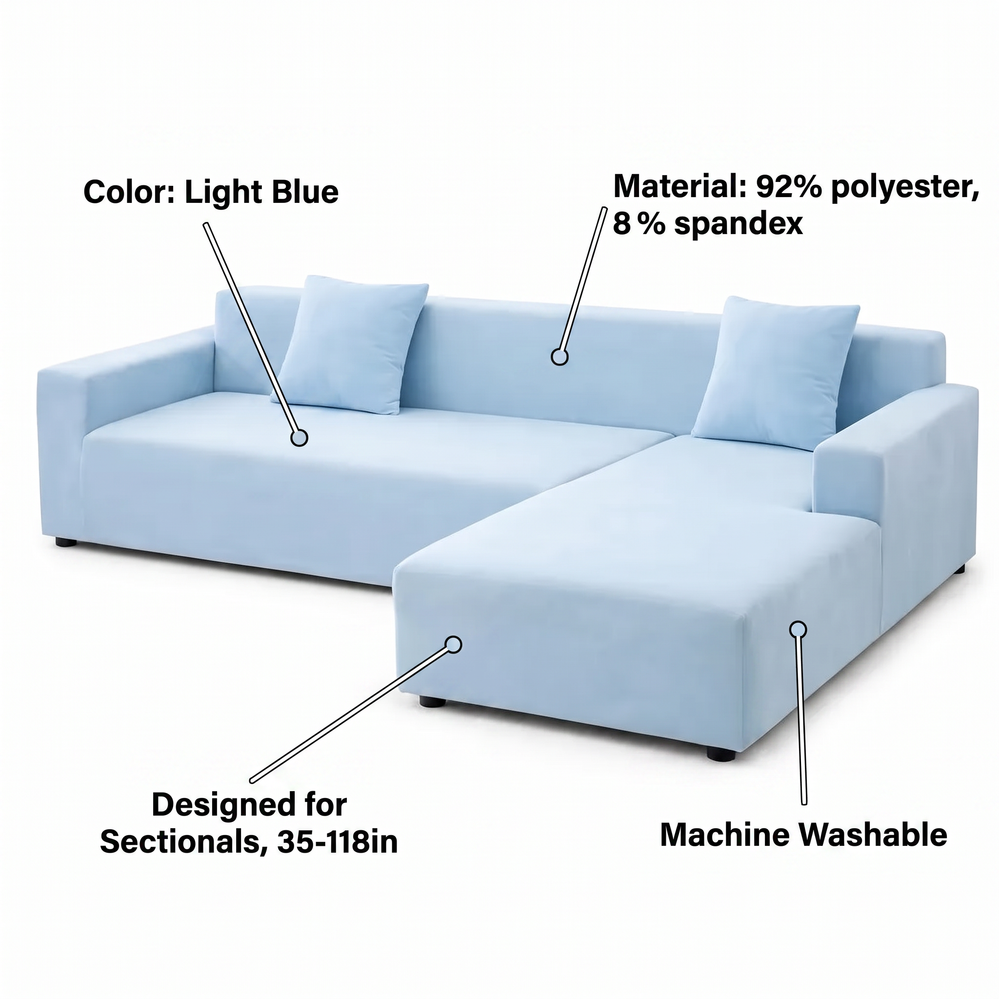 Stretch Sectional Couch Cover – Light Blue Stretch Fabric – features and specifications overview | Brivenzo