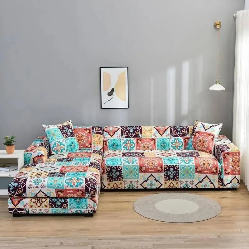 Stretch Sectional Couch Cover – Mosaic Tile Print – product view 4 | Brivenzo