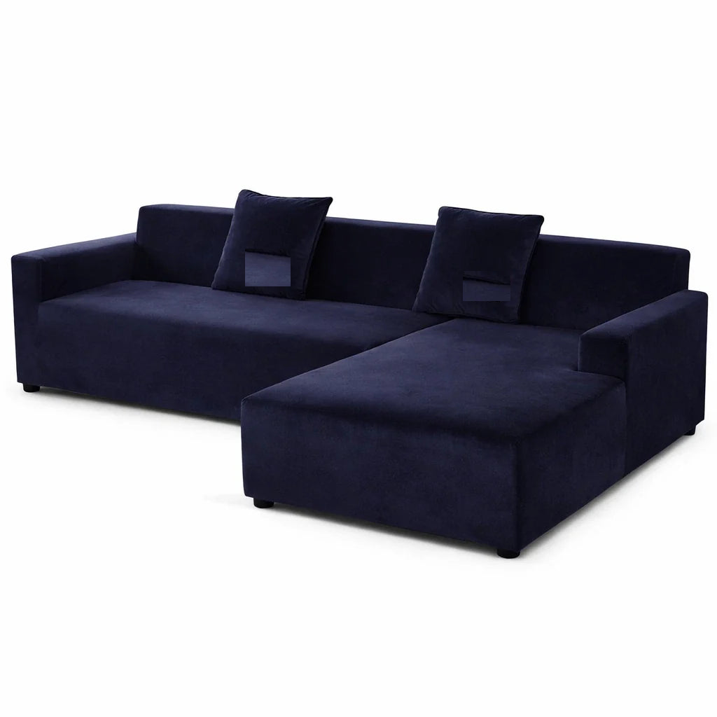 Stretch Sectional Couch Cover – Navy Blue Velvet – product view 1 | Brivenzo