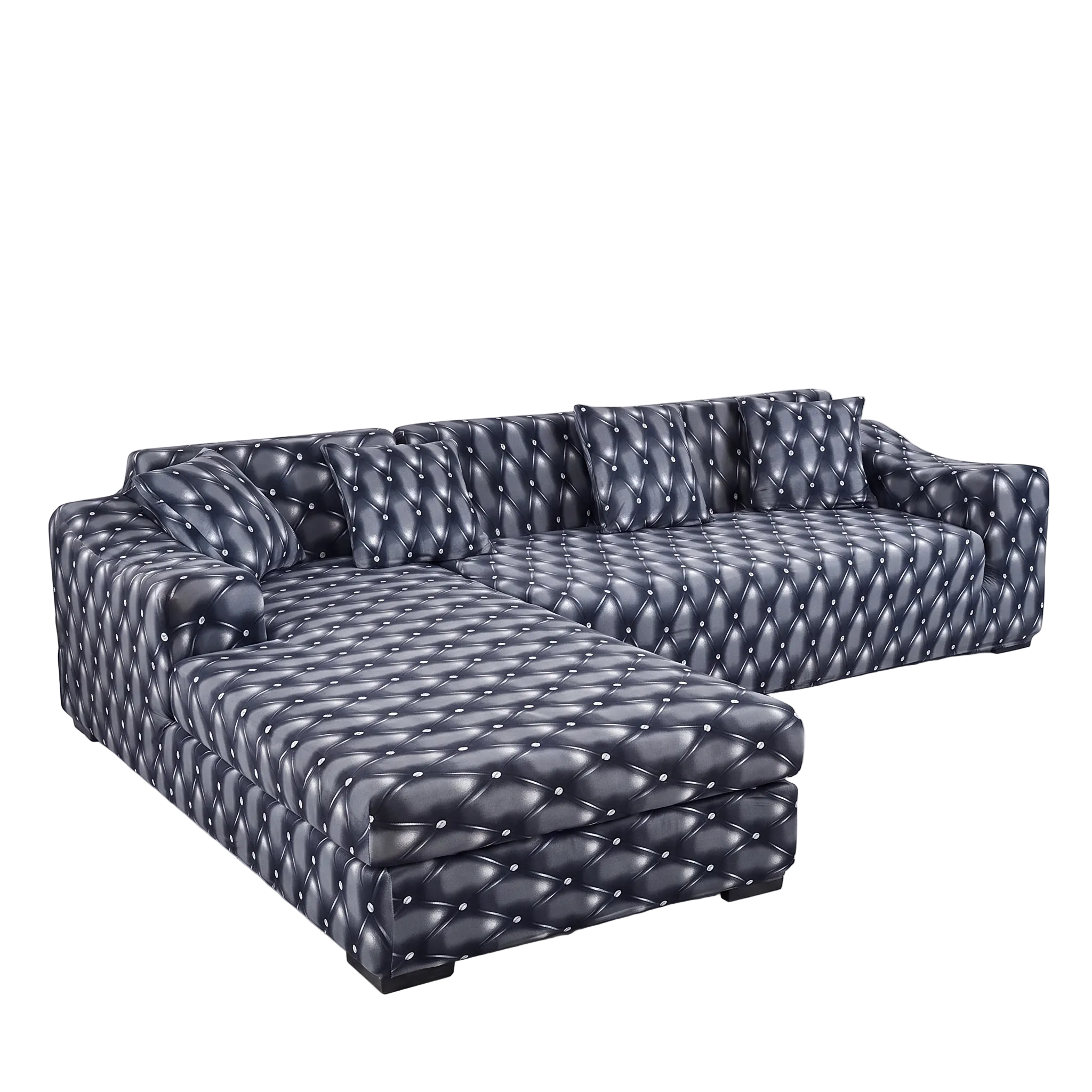 Stretch Sectional Couch Cover – Navy Diamond Tufted Print Quilted – product photo on a white background | Brivenzo