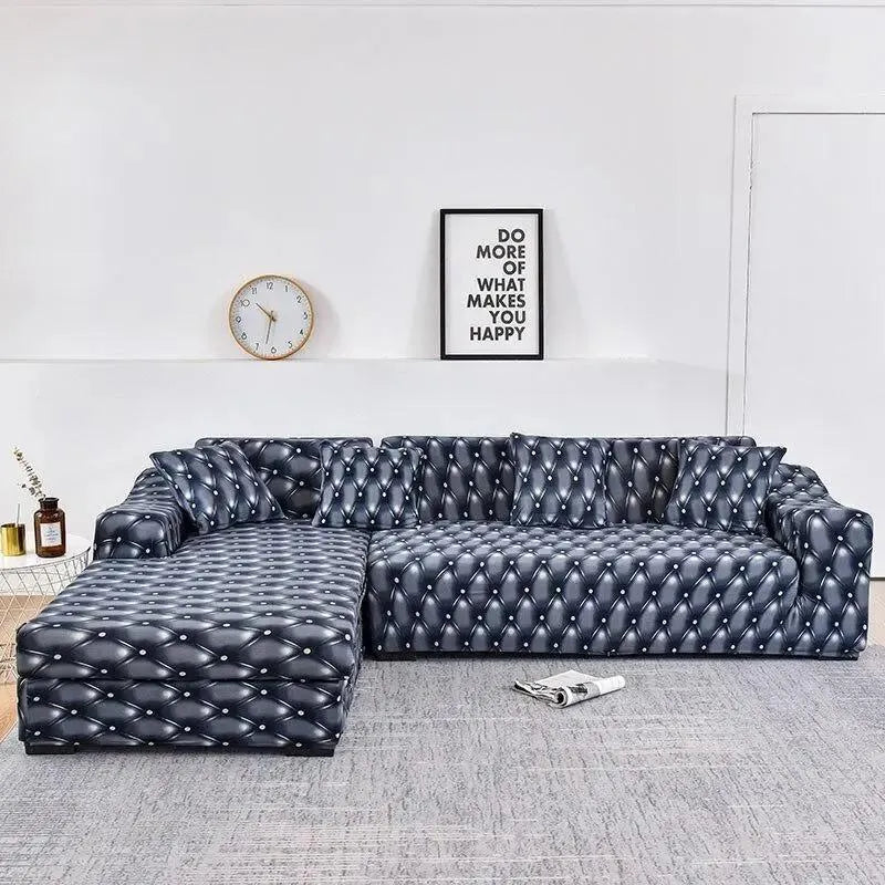 Stretch Sectional Couch Cover – Navy Diamond Tufted Print Quilted – product view 4 | Brivenzo
