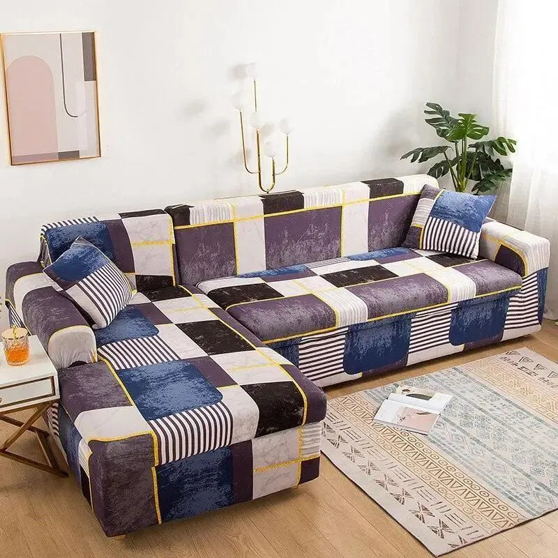 Stretch Sectional Couch Cover – Patchwork Colorblock Print – product view 4 | Brivenzo