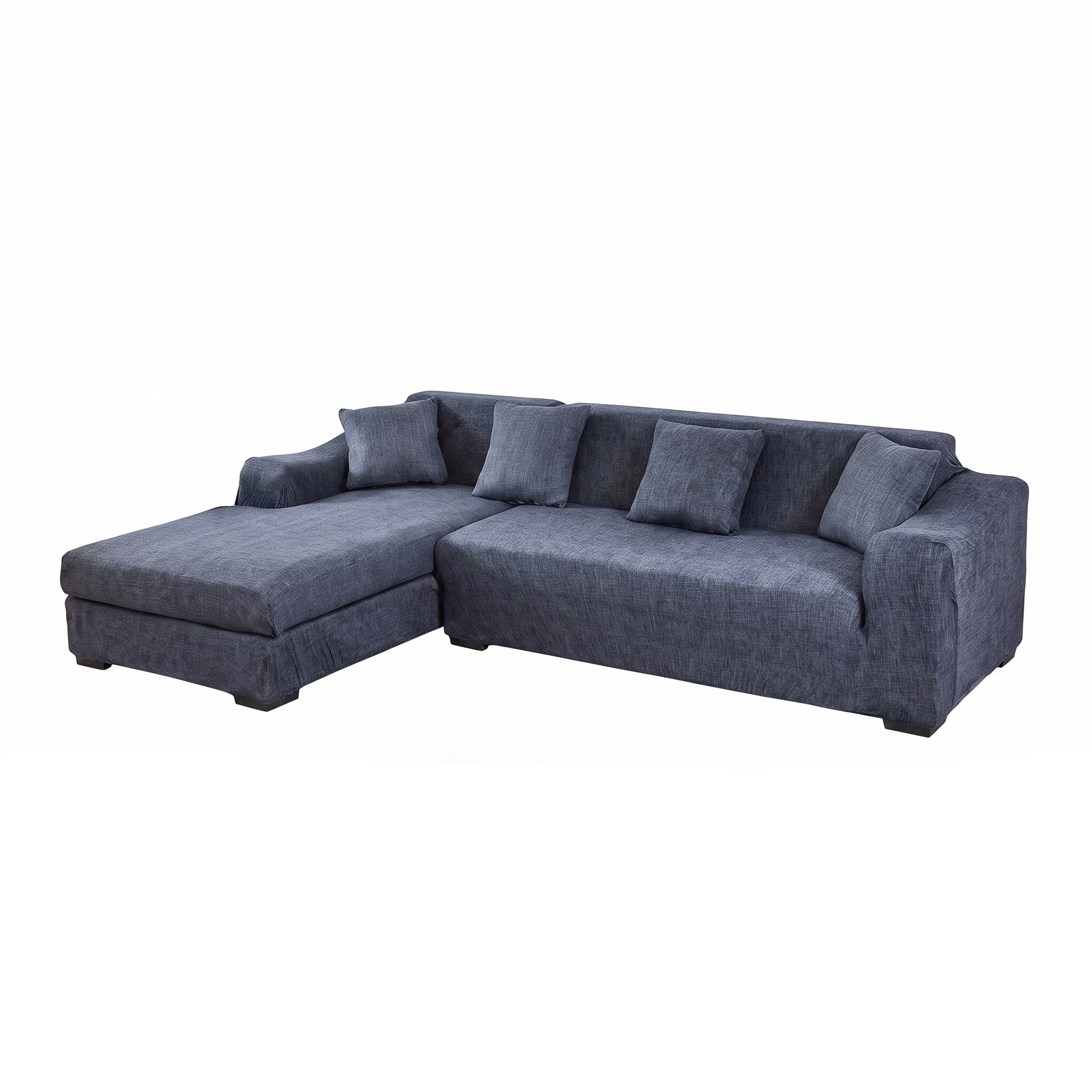 Stretch Sectional Couch Cover – Slate Blue Crosshatch Print – product photo on a white background | Brivenzo