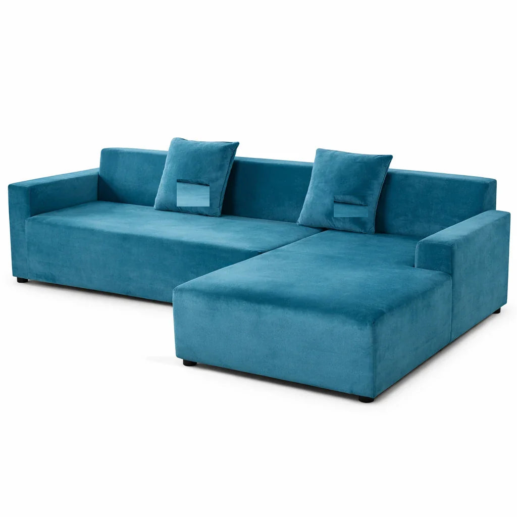 Stretch Sectional Couch Cover – Teal Blue Velvet – product view 4 | Brivenzo