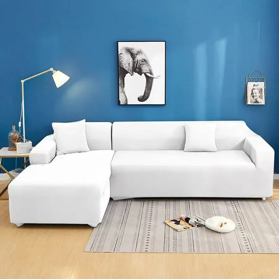 Stretch Sectional Couch Cover – White Stretch Fabric – product view 6 | Brivenzo