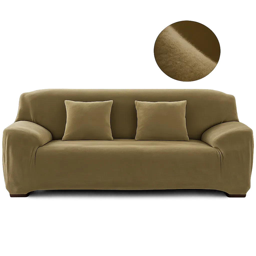 Stretch Sofa Slipcover – Army Green Velvet – product view 4 | Brivenzo