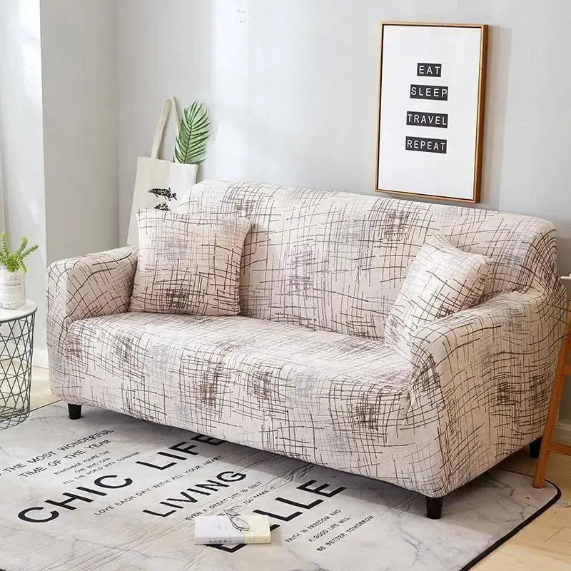 Stretch Sofa Slipcover – Beige Crosshatch Scratch Print – product view 4 | Brivenzo
