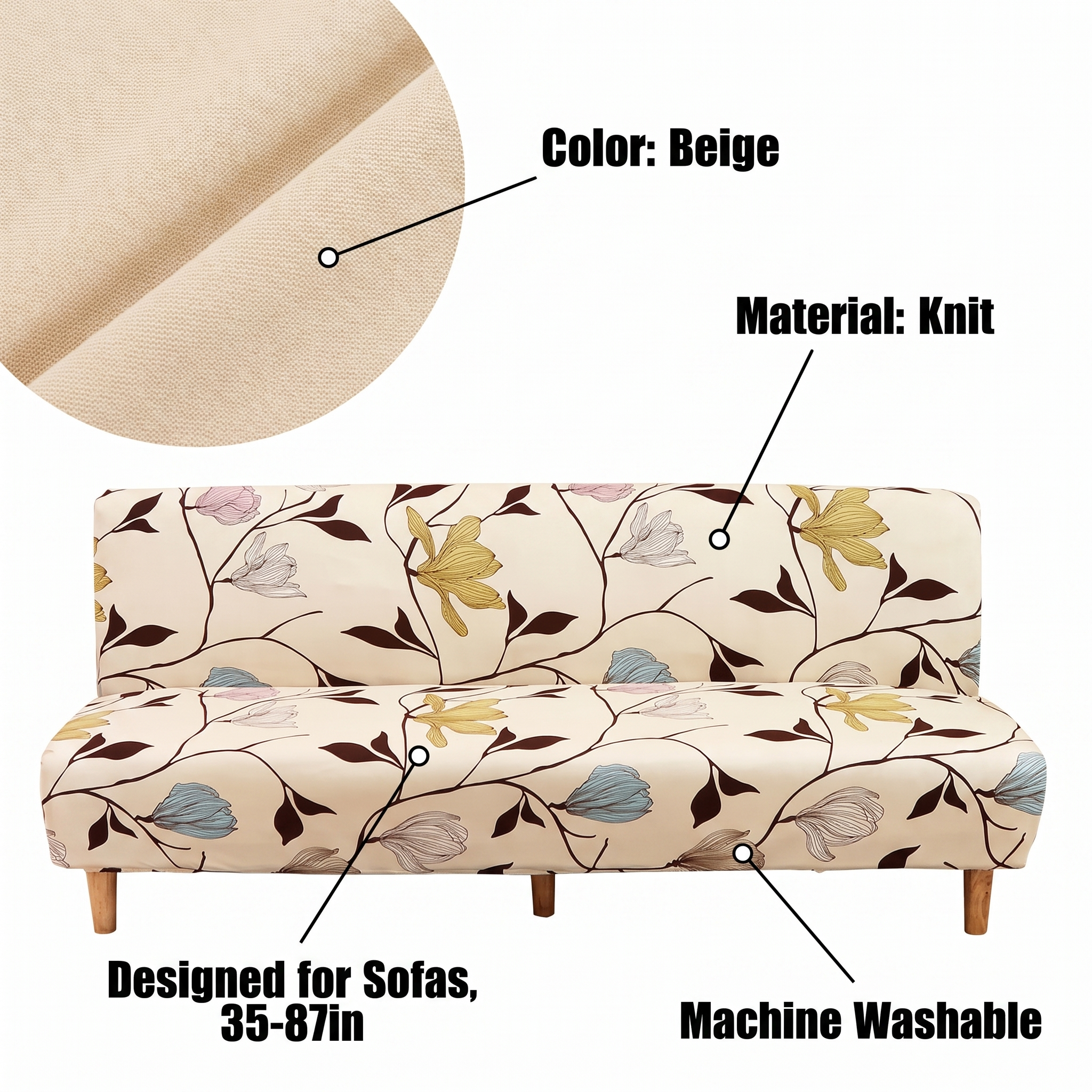 Stretch Sofa Slipcover – Beige Floral Line Print Sofa Bed – features and specifications overview | Brivenzo