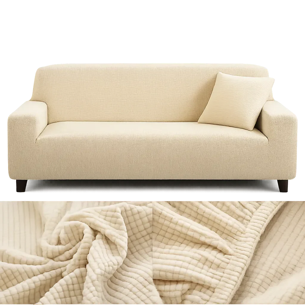 Stretch Sofa Slipcover – Beige Ribbed Stretch Fabric – product view 5 | Brivenzo