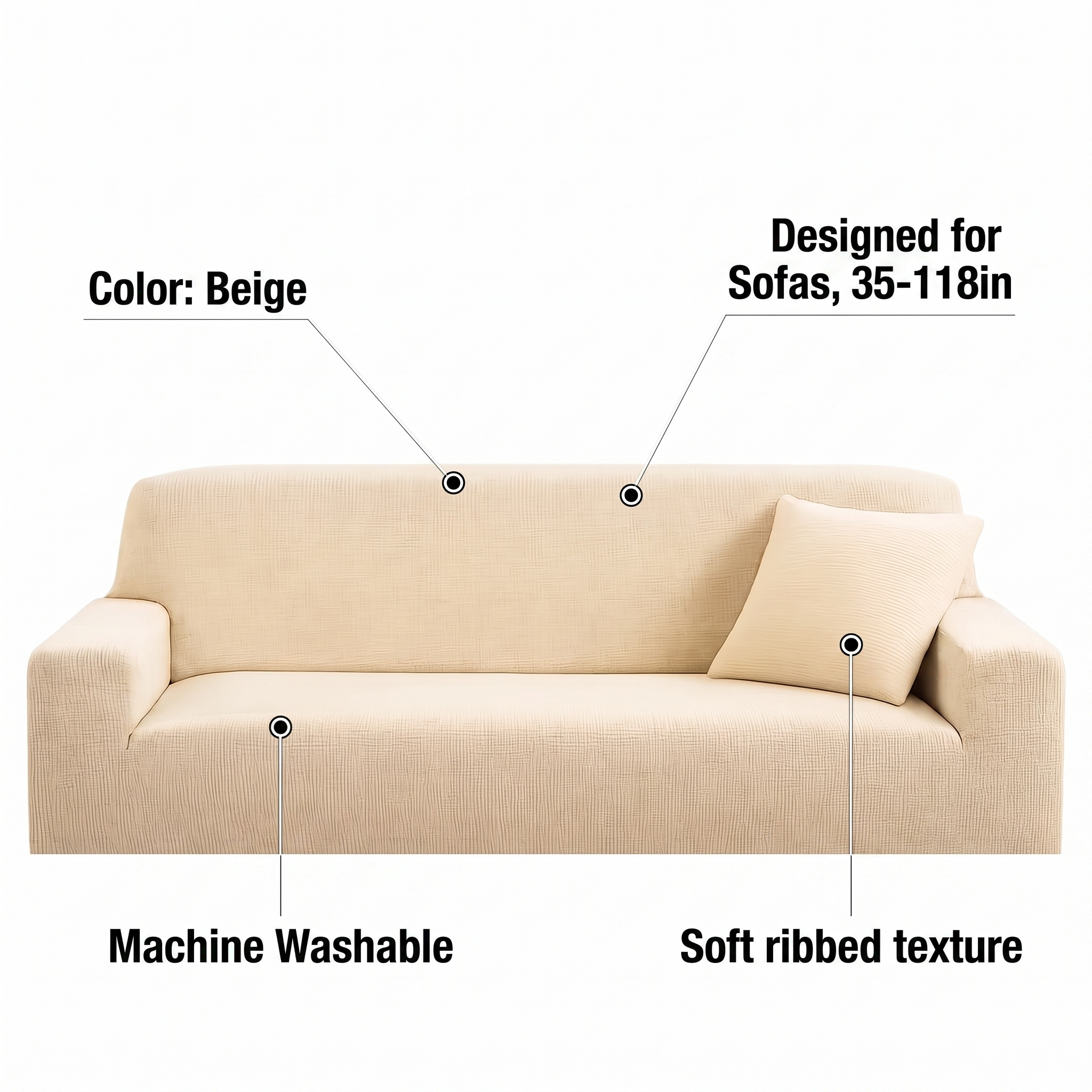 Stretch Sofa Slipcover – Beige Ribbed Stretch Fabric – features and specifications overview | Brivenzo