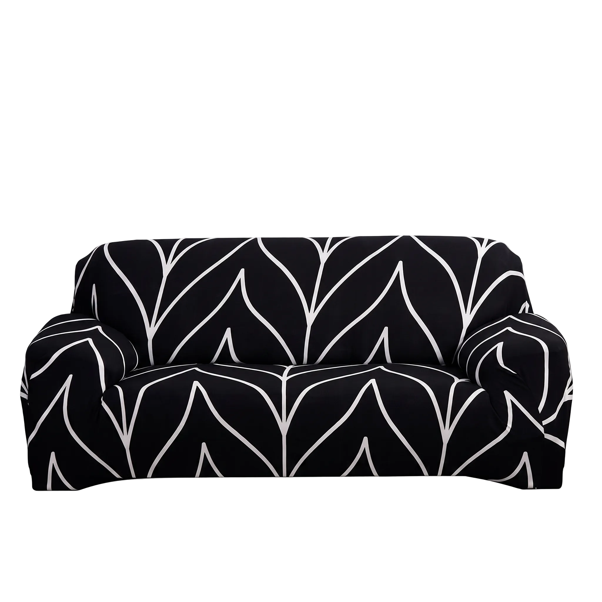 Stretch Sofa Slipcover – Black & White Leaf Print – product view 4 | Brivenzo