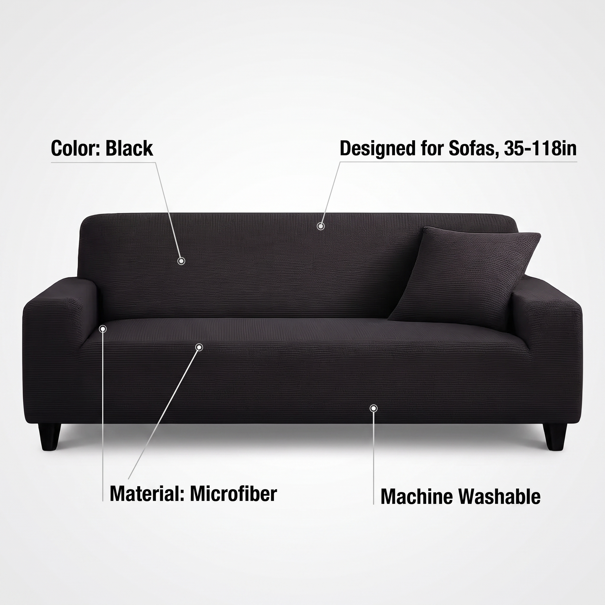Stretch Sofa Slipcover – Black Microfiber – features and specifications overview | Brivenzo