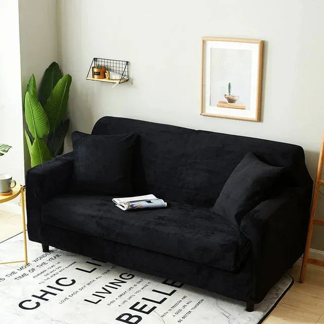 Stretch Sofa Slipcover – Black Velvet – product view 8 | Brivenzo
