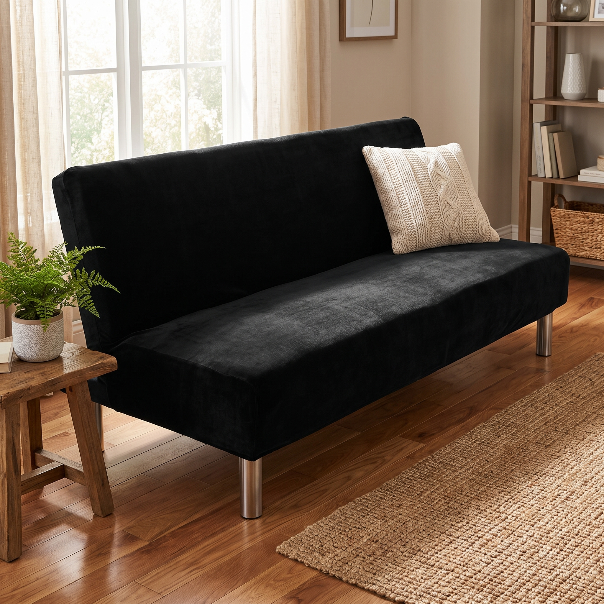 Stretch Sofa Slipcover | Black Velvet Sofa Bed - Living Room