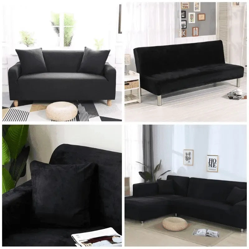 Stretch Sofa Slipcover – Black Velvet Sofa Bed – product view 5 | Brivenzo
