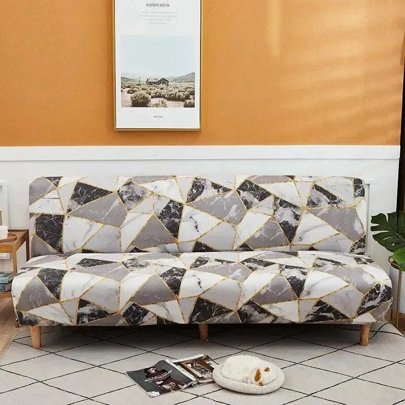 Stretch Sofa Slipcover – Black White Marble Mosaic Print Sofa Bed – product view 4 | Brivenzo