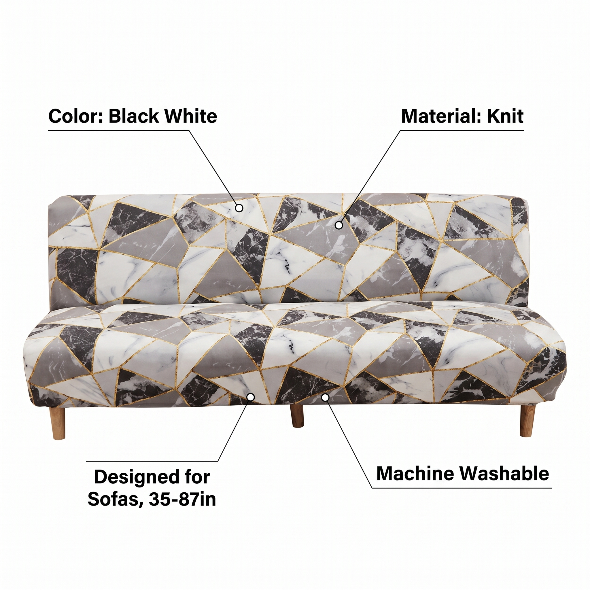 Stretch Sofa Slipcover – Black White Marble Mosaic Print Sofa Bed – features and specifications overview | Brivenzo