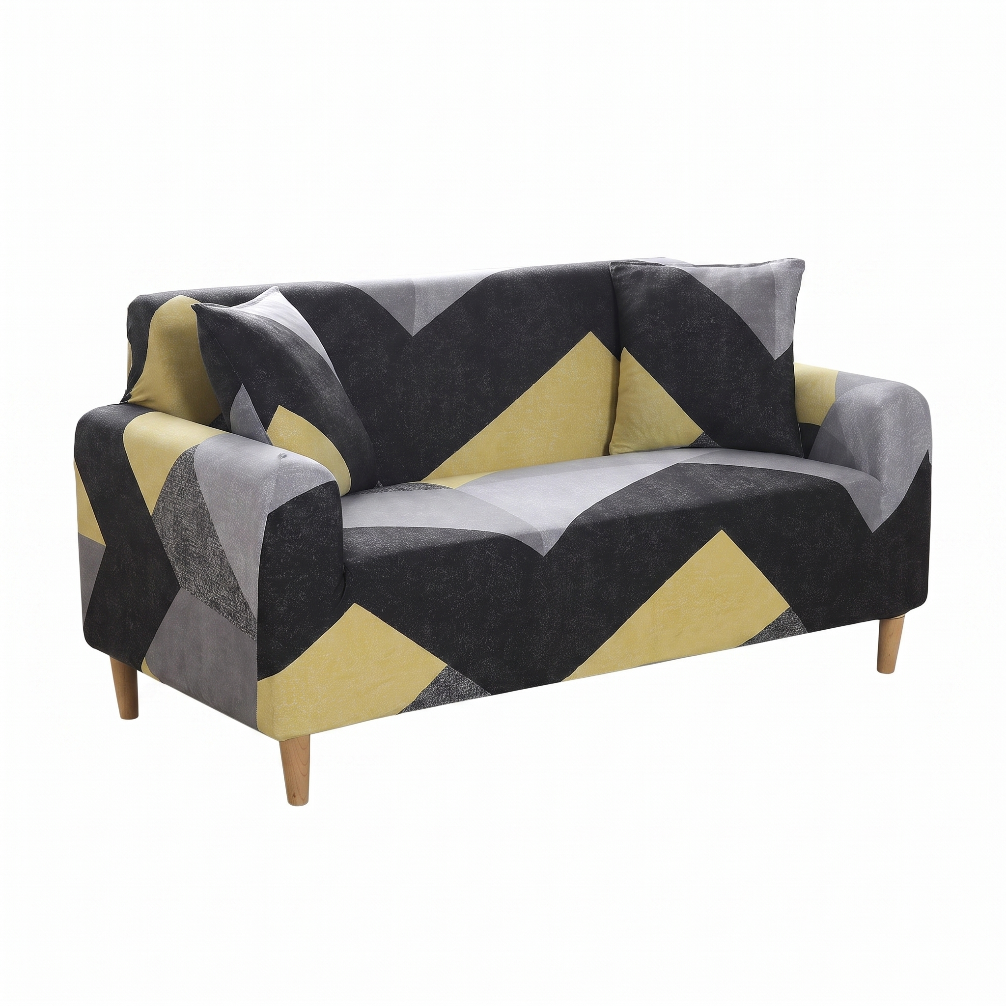 Stretch Sofa Slipcover – Black Yellow Grey Chevron Print – product view 1 | Brivenzo
