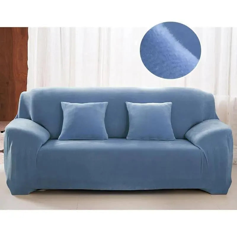 Stretch Sofa Slipcover – Blue Velvet – product view 5 | Brivenzo