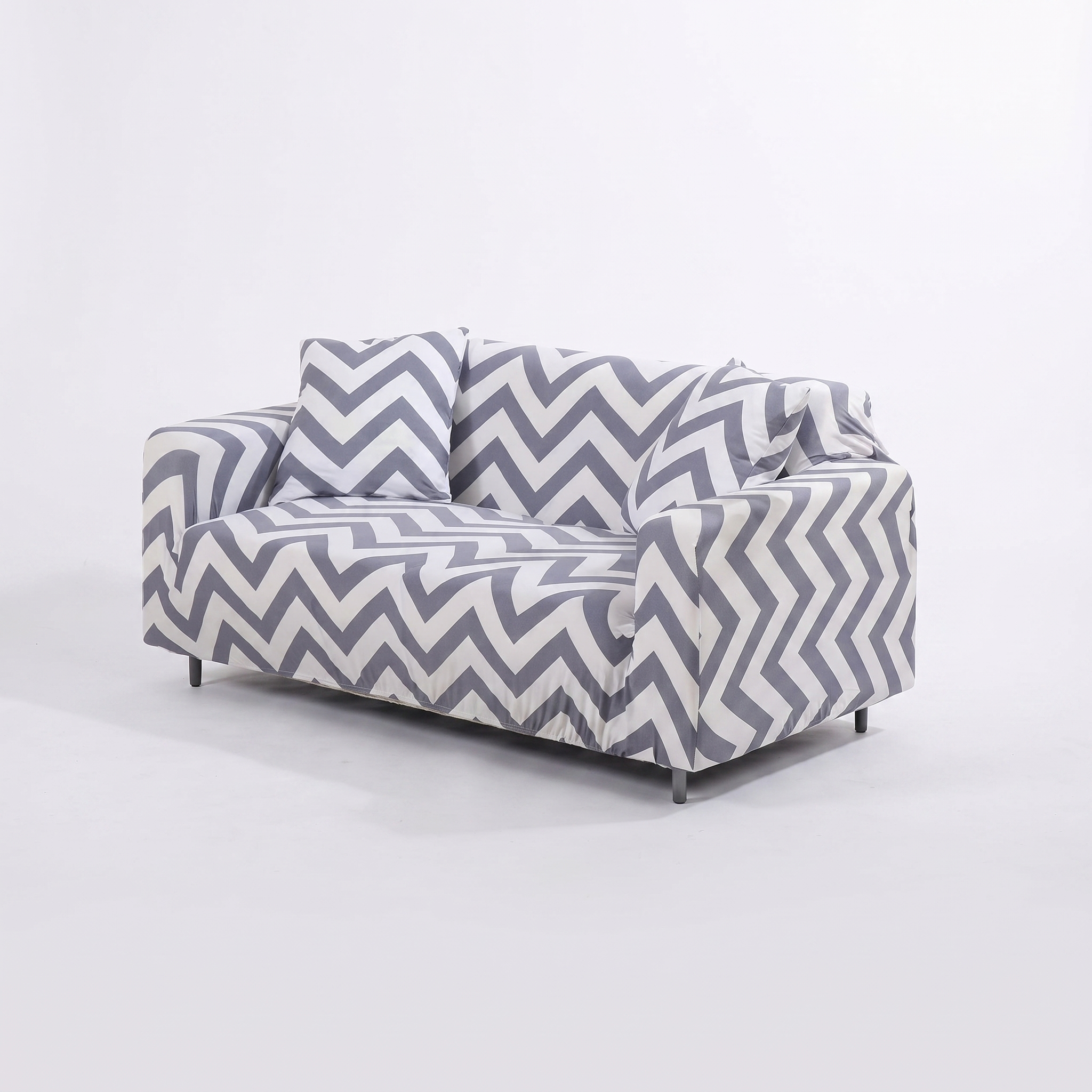Stretch Sofa Slipcover – Blue White Chevron Print – product photo on a white background | Brivenzo