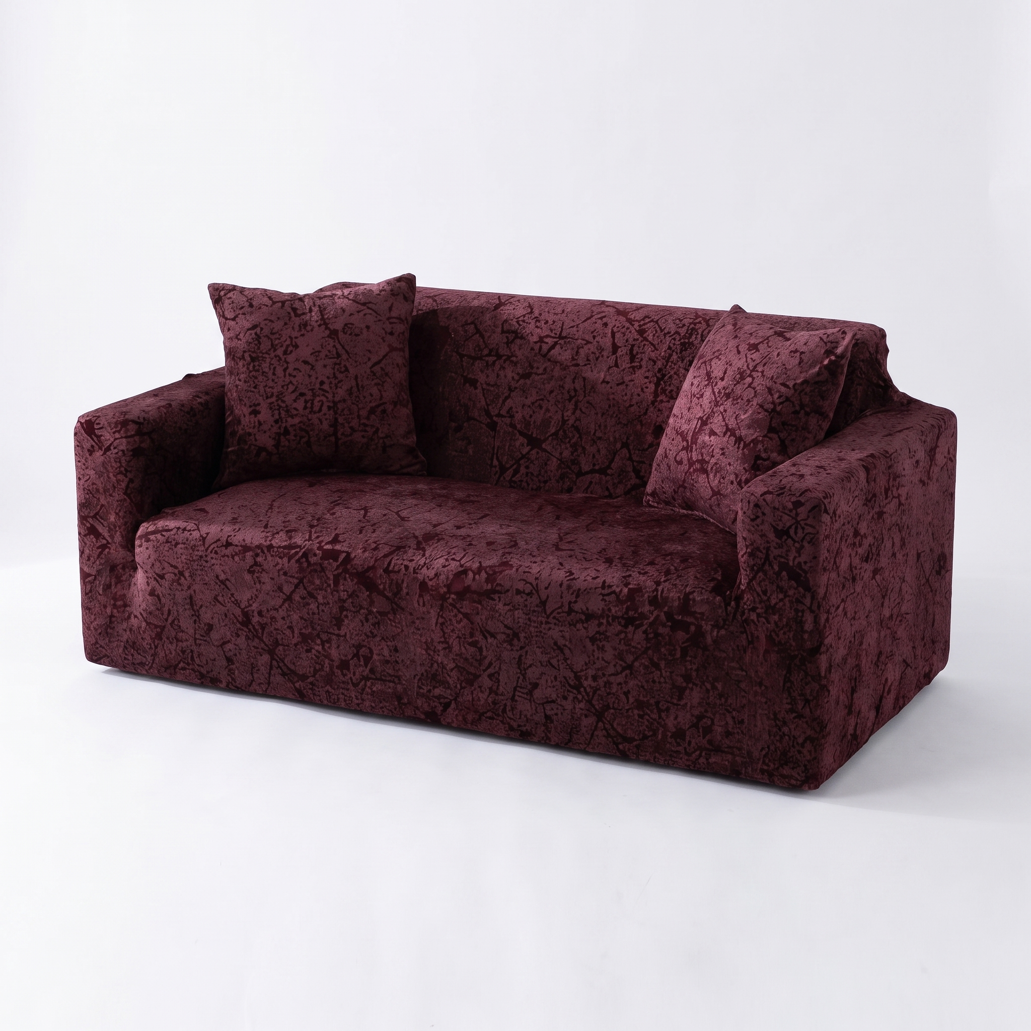 Stretch Sofa Slipcover – Burgundy Marble Scratch Print – product photo on a white background | Brivenzo